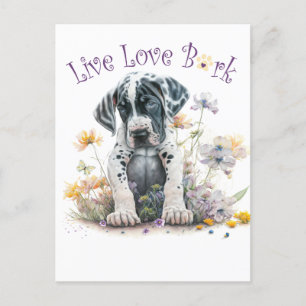 Great Dane Hund Mamma Blommig Vykort