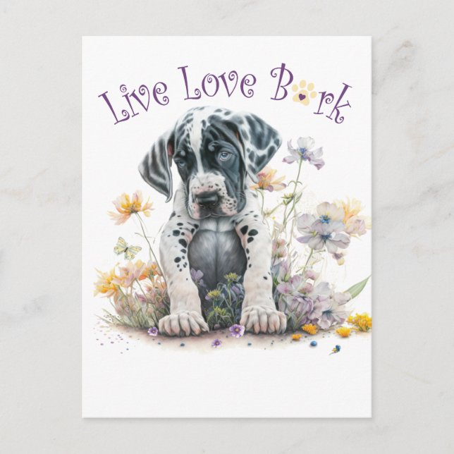 Great Dane Hund Mamma Blommig Vykort (Framsida)