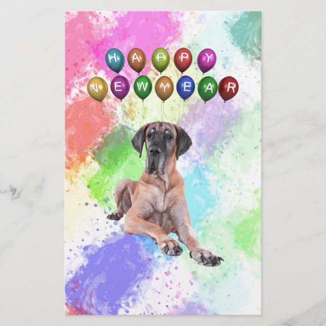 Great Dane-hund önskar Gott Nytt År Brevpapper (Framsida)
