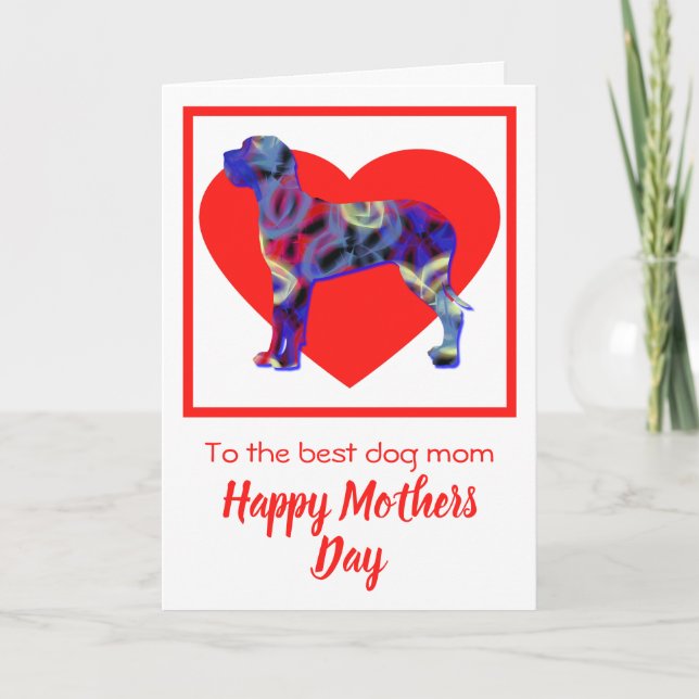 Great dane Hund Red Heart Mor's Day Card Tack Kort (Framsida)