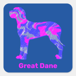 Great dane Hund Silhouette Crazy Shock rosa Fyrkantigt Klistermärke