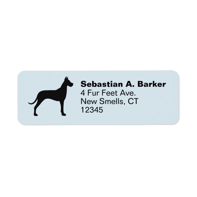 Great dane Hund Silhouette Returadress Labells Etikett (Framsidan)