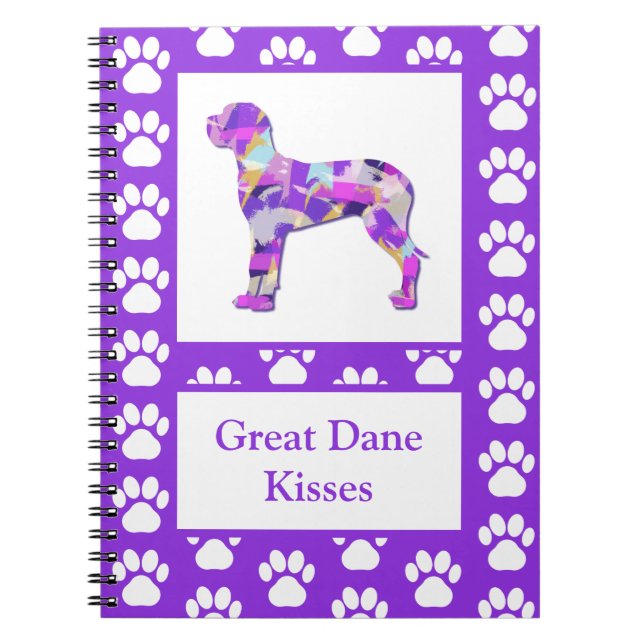 Great dane Hund Silhouette Tass Lila PY&B Anteckningsbok (Framsidan)