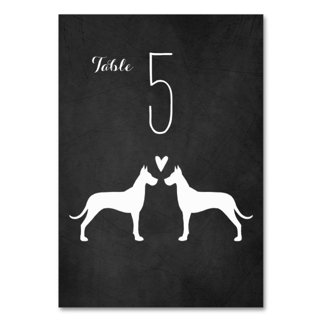 Great dane Hund Silhouettes bröllopsmottagning Bordsnummer (Framsidan)