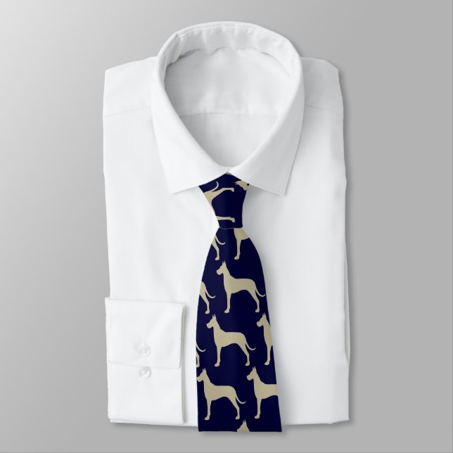 Great dane Hund Silhouettes Mönster Blue och Tan Slips (Bunden)