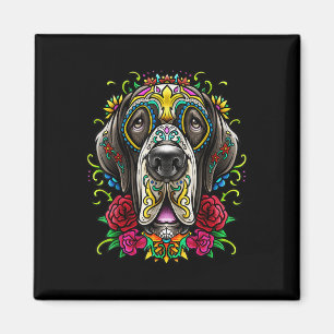 Great dane Hund Tattoo Day of the dead Blommigt Me Magnet