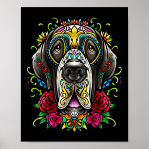 Great dane Hund Tattoo Day of the dead Blommigt Me Poster
