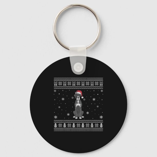 Great Dane Hundälskare Män Kvinnor Tomte Fula Jul  Nyckelring (Framsida)