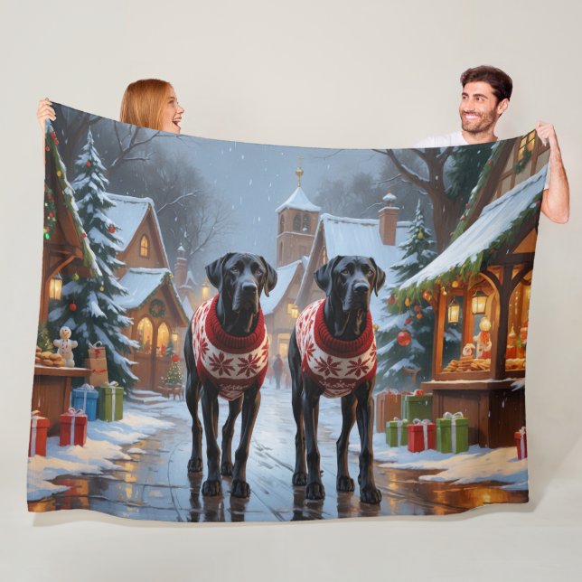 Great Dane Hundar Jul Snö Högtid Fleecefilt (På plats)
