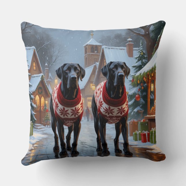 Great Dane Hundar Jul Snö Högtid Kudde (Baksida)