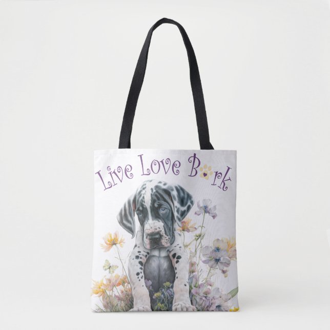 Great Dane Hundmamma Blommig Tygkasse (Framsida)