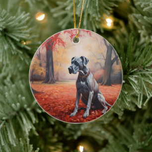 Great dane i Höst löv Fall Inspire Julgransprydnad Keramik