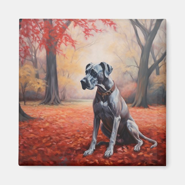 Great dane i Höst löv Fall Inspire Magnet (Framsidan)