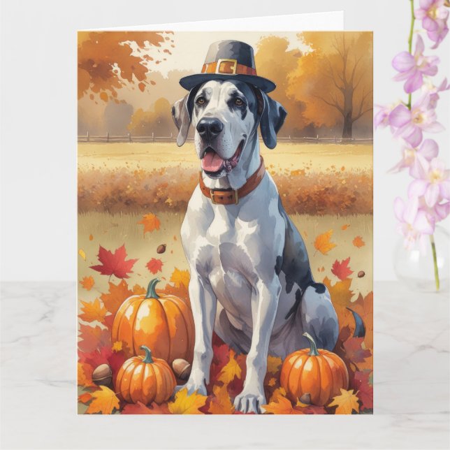 Great dane i Höst löv Thanksgiving Art Kort (Orkide)