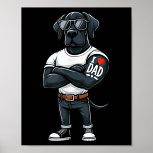 Great dane I Kärlek Pappa Rolig hund Tattoo Poster