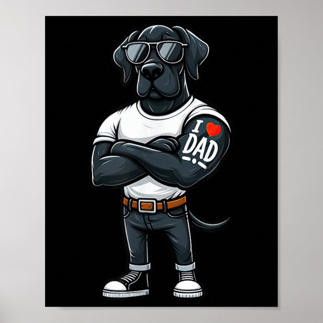 Great dane I Kärlek Pappa Rolig hund Tattoo Poster (Framsidan)