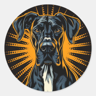 Great dane i Retro Tecknad Stil Runt Klistermärke