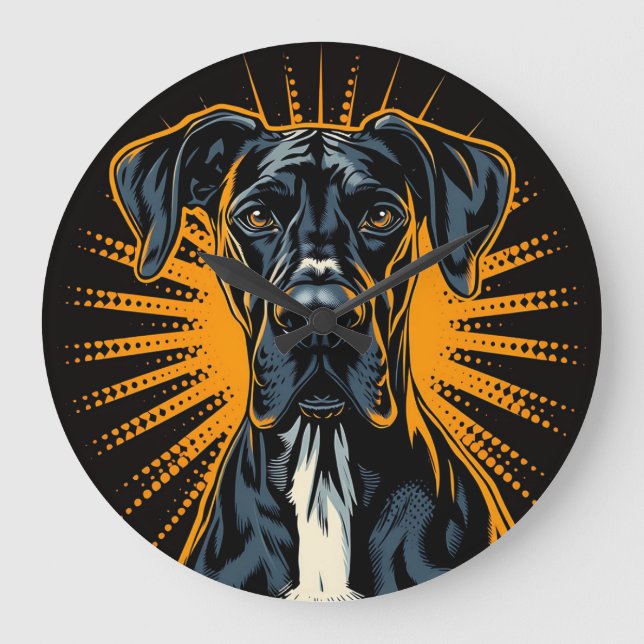 Great dane i Retro Tecknad Stil Stor Klocka (Framsida)