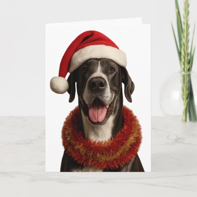Great Dane i Santa mössa julkort Kort (Framsida)