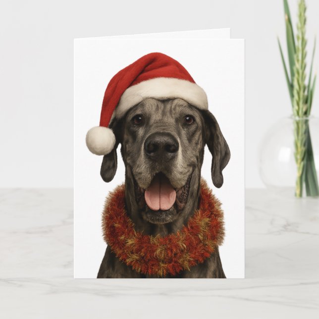 Great Dane in a Santa hat Christmas card Kort (Framsida)