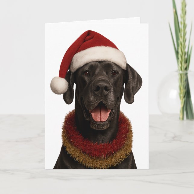 Great Dane in a Santa hat Christmas card Kort (Framsida)