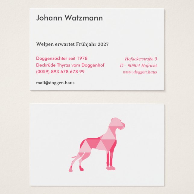 Great Dane international グレートデン+シルエット Visitkort (Framsida & baksida)