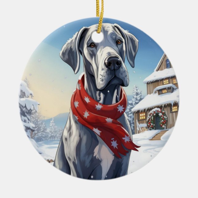 Great dane-julklump,hund-minnesgåva,hund älskare julgransprydnad keramik (Framsidan)