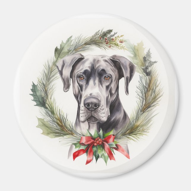 Great Dane Julkrans Festiv Hundvalp Magnet (Framsidan)