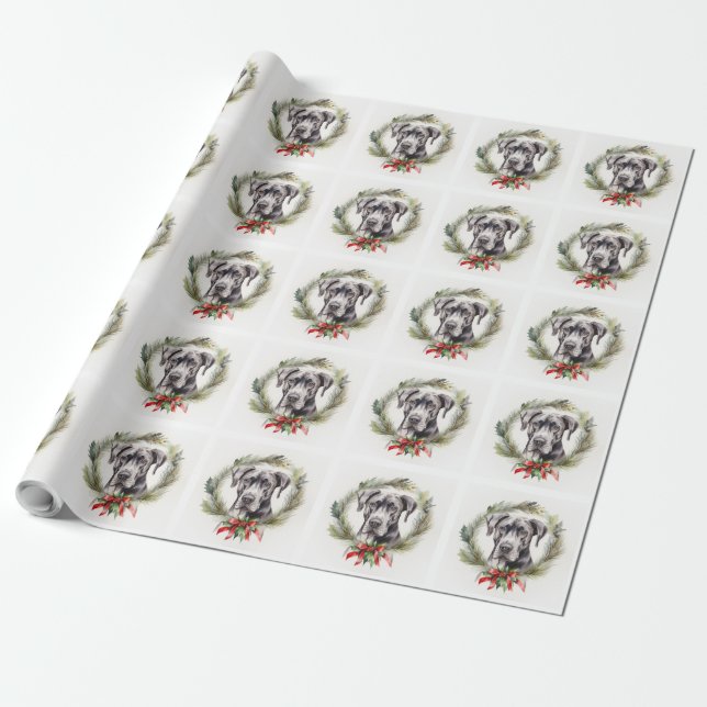 Great Dane Julkrans Festiv Hundvalp Presentpapper (Utrullad)