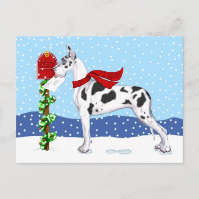 Great dane-julposten Harlequin Helg Vykort (Framsida)