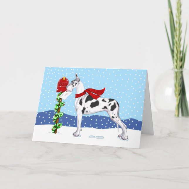 Great dane-julposten Harlequin Helgkort (Framsida)