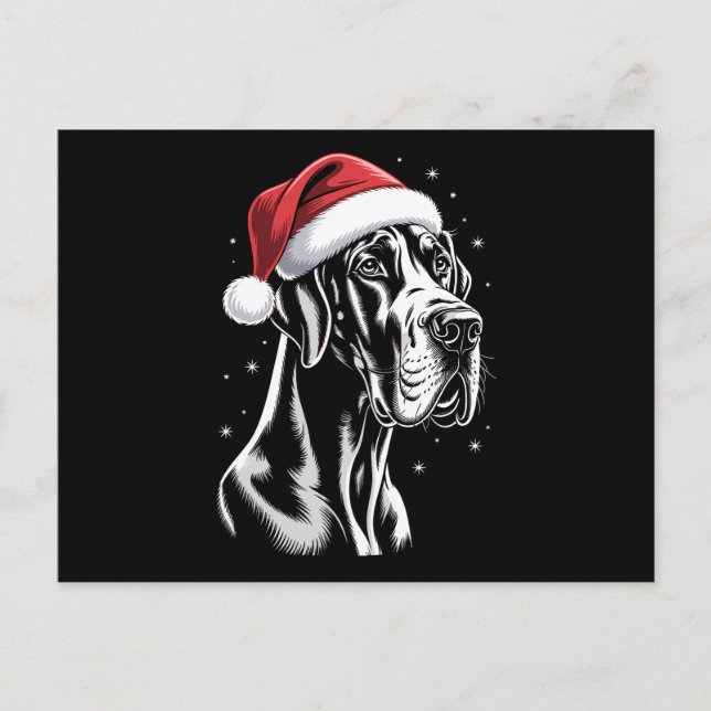 Great Dane jultomte hatt svart vit jul snö Helg Vykort (Framsida)