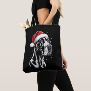 Great Dane jultomte hatt svart vit jul snö Tygkasse