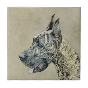 great dane-målning (Brindle) - Originalteckning a Kakelplatta