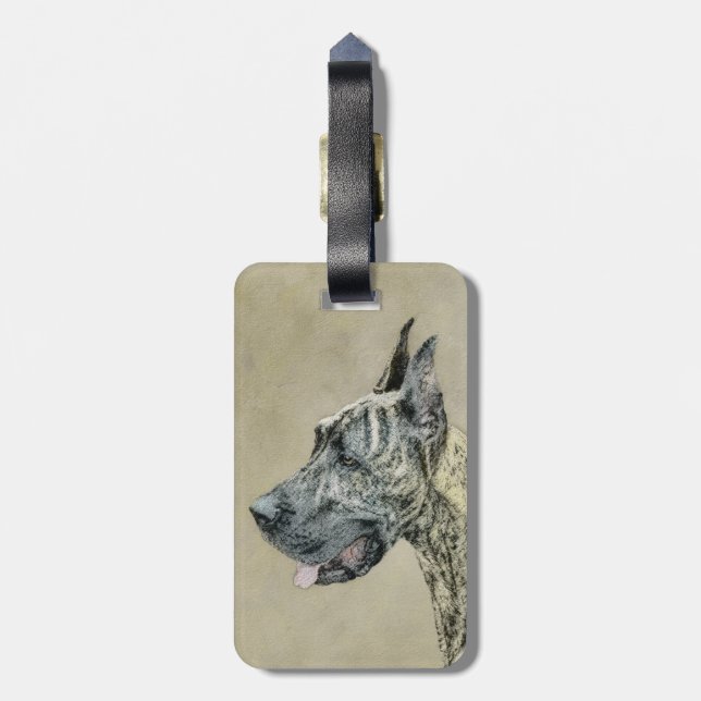 Great dane-målning (Brindle) - Originalteckning av Bagagebricka (Baksidan Lodrät)