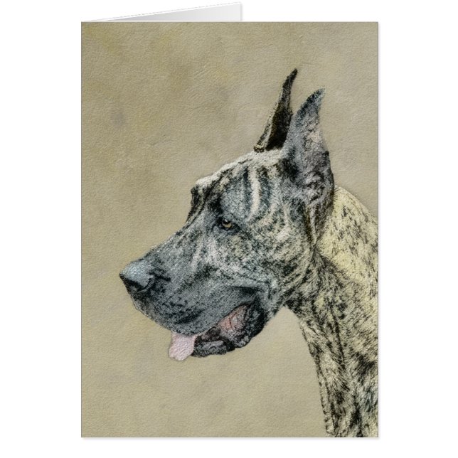 Great dane-målning (Brindle) - Originalteckning av Hälsningskort (Framsidan)