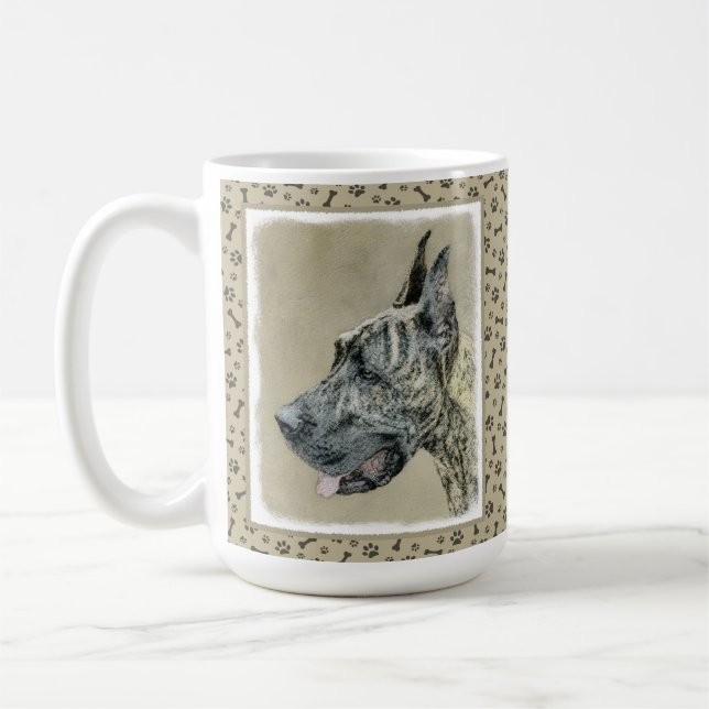 Great dane-målning (Brindle) - Originalteckning av Kaffemugg (Vänster)