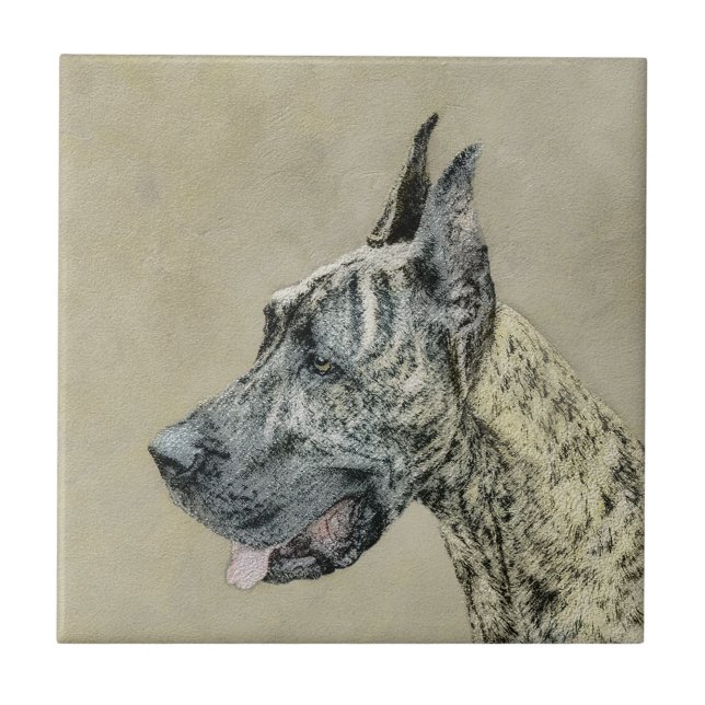 great dane-målning (Brindle) - Originalteckning av Kakelplatta (Framsidan)
