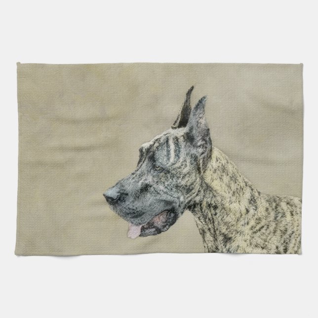 Great dane-målning (Brindle) - Originalteckning av Kökshandduk (Horisontell)