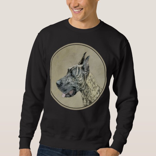 Great dane-målning (Brindle) - Originalteckning av Lång Ärmad Tröja (Framsida)