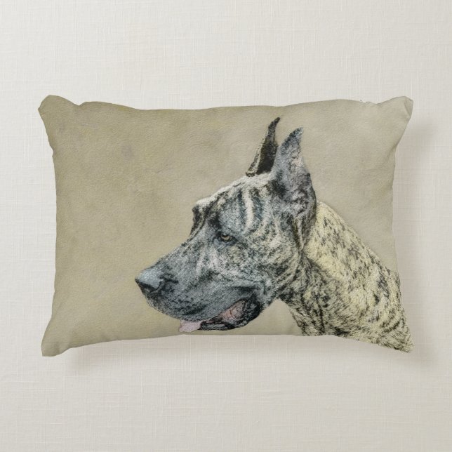 Great dane-målning (Brindle) - Originalteckning av Prydnadskudde (Framsidan)