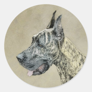 Great dane-målning (Brindle) - Originalteckning av Runt Klistermärke