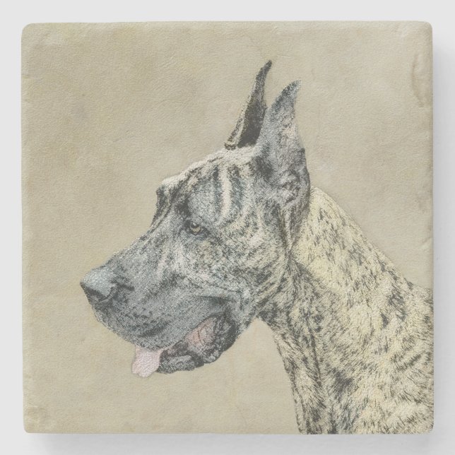 Great dane-målning (Brindle) - Originalteckning av Stenunderlägg (Framsidan)