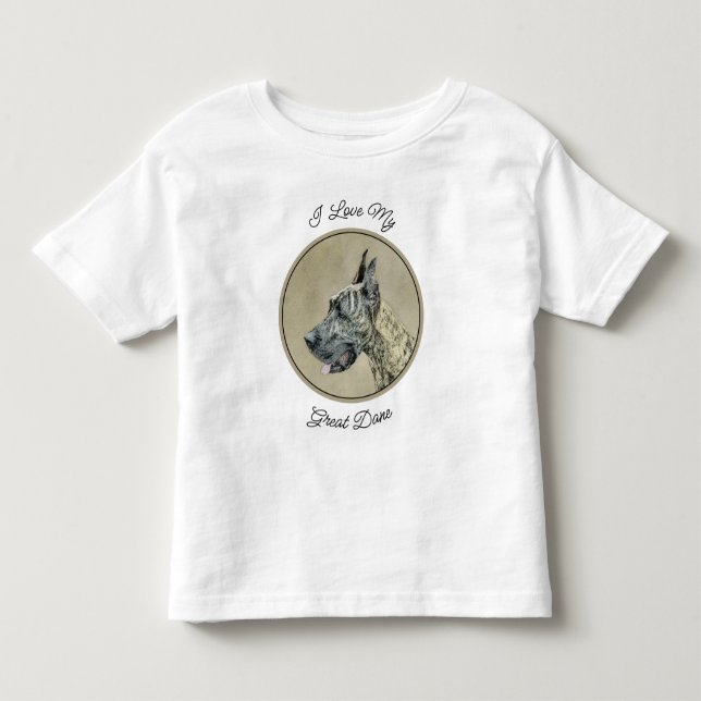 Great dane-målning (Brindle) - Originalteckning av T Shirt (Framsida)