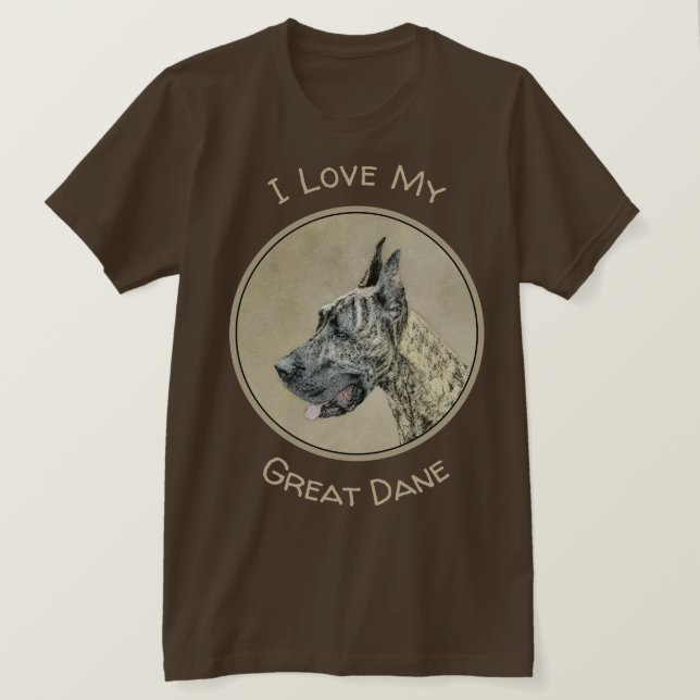 Great dane-målning (Brindle) - Originalteckning av T Shirt (Design framsida)