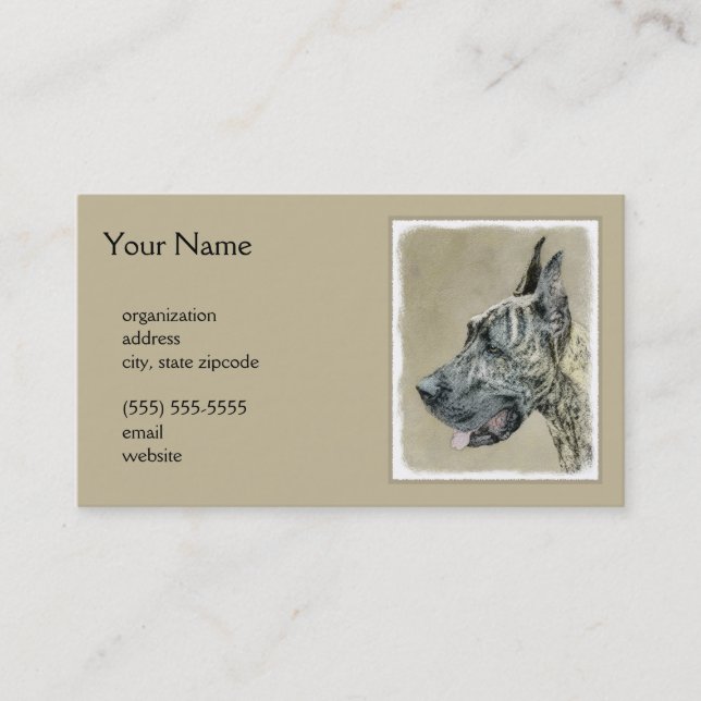 Great dane-målning (Brindle) - Originalteckning av Visitkort (Framsida)