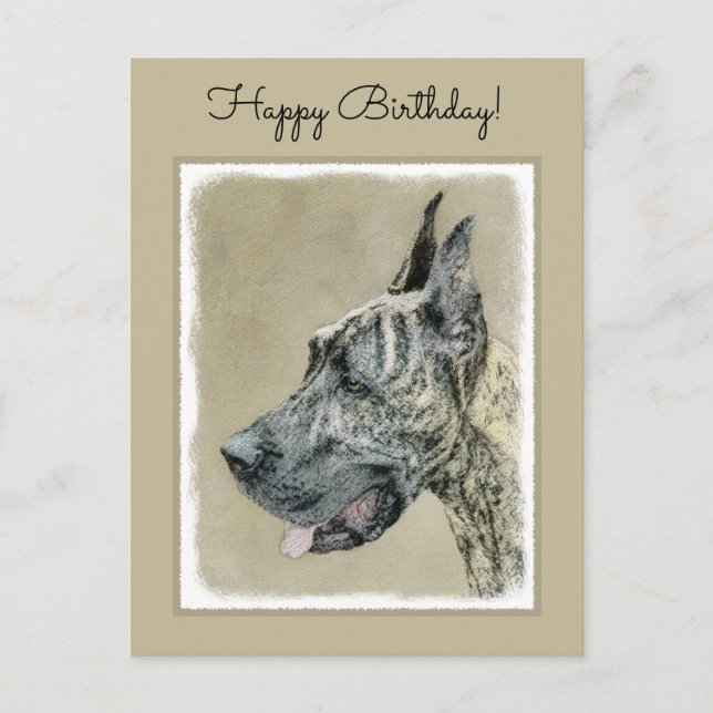 Great dane-målning (Brindle) - Originalteckning av Vykort (Framsida)