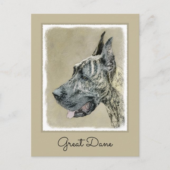Great dane-målning (Brindle) - Originalteckning av Vykort (Framsida)