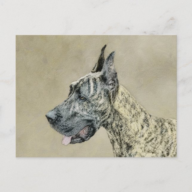 Great dane-målning (Brindle) - Originalteckning av Vykort (Framsida)