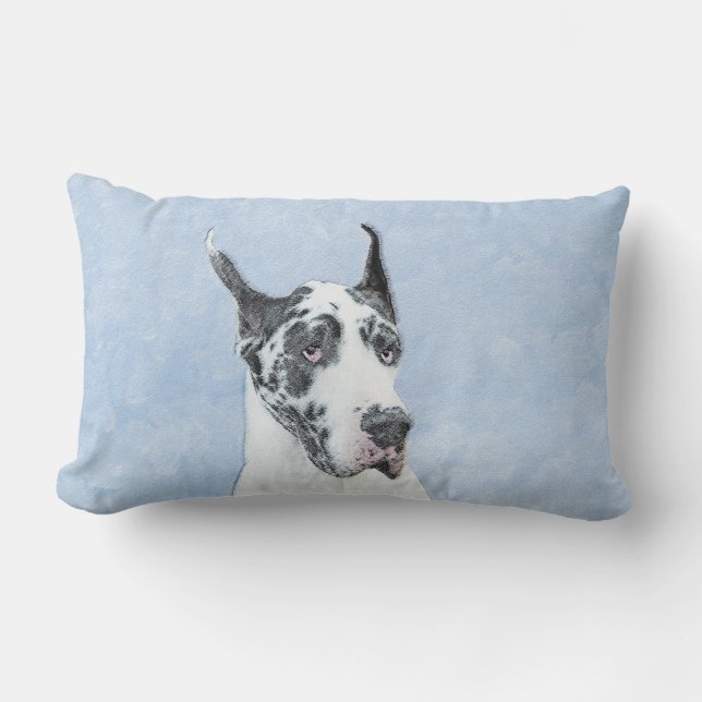 Great dane-målning (Harlequin) - Originalkonst Lumbarkudde (Framsida)